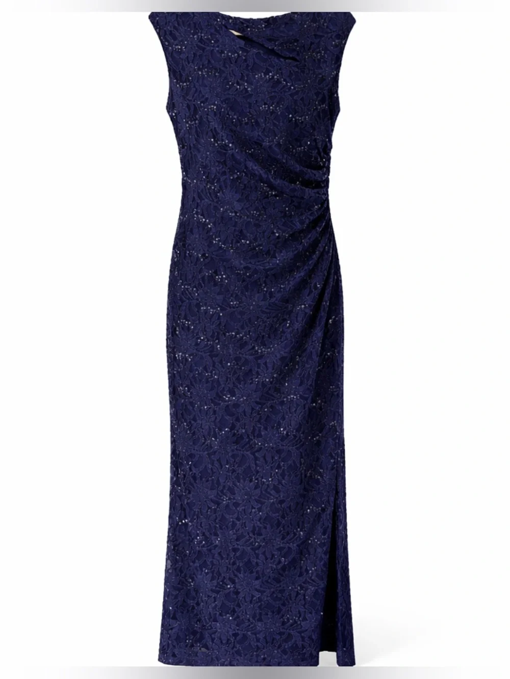 Lauren Ralph Lauren Navy Lace Sequin Gown Maxi Dress Size 14 Elegant - Picture 5 of 13